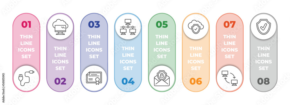 Poster internet security infographic element with outline icons and 8 step or option. internet security ico