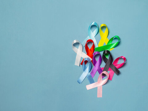 World Cancer Day. Colorful ribbons, cancer awareness. International Agency for Research on Cancer