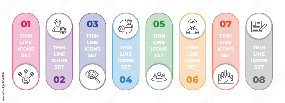 Poster human resources infographic element with outline icons and 8 step or option. human resources icons s