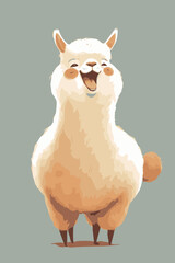 Happy cheerful lama. Hand drawn vector drawing of cartoon animal. Cute alpaca. Funny vector illustration. Wildlife of Peru, south america. Cool poster drawing or card for kids and children. 