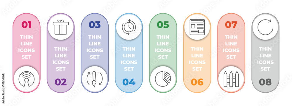 Poster general infographic element with outline icons and 8 step or option. general icons such as open sour