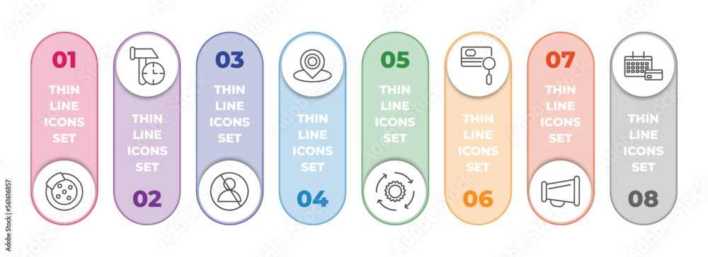 Poster general infographic element with outline icons and 8 step or option. general icons such as disk brak