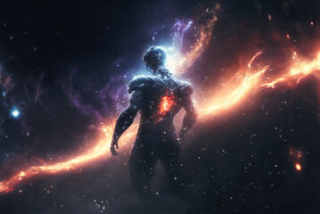 Obraz na płótnie Canvas humanoid alien shaped nebula in space. Generative AI 