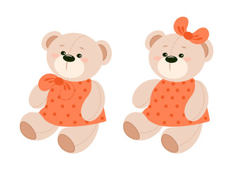 Vector hand-drawn illustration of a cute teddy bear. Gift toy for Valentines day, birthday, Christmas, holiday. Doodle.