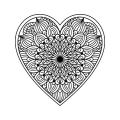Heart mandala coloring page for adult, heart with floral mandala pattern art, heart shaped mandala floral pattern for coloring page, hand drawn heart floral mandala doodle for coloring book