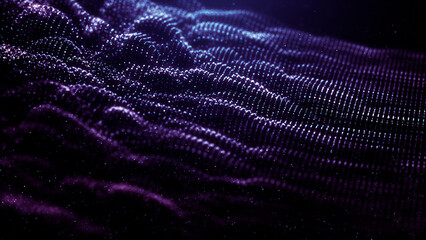 Futuristic point wave. Abstract background with a dynamic wave.Connecting background. Abstract dust wave. Artificial intelligence. Big data technology 3d rendering