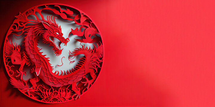 Paper cut Chinese dragon shape, Chinese new year, copy space.