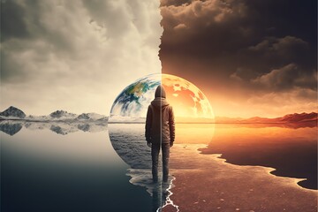  Climate change. Saving the planet, World Environment Day, bio technology, a city on planet.Ecology concept. Generative AI.