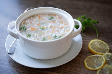 bowl of soup with rice