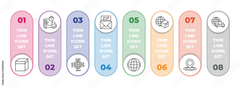 Poster delivery and logistic infographic element with outline icons and 8 step or option. delivery and logi