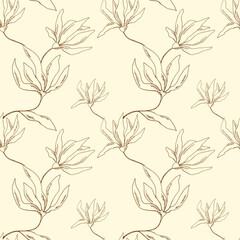 Seamless vector floral pattern. Delicate branches. Milk background. Botany. Home textiles. Spring. Autumn. Fabric print from branches.	