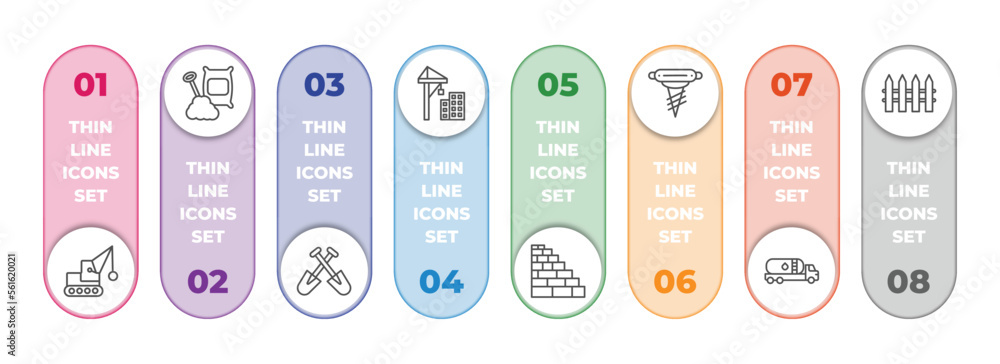 Poster construction infographic element with outline icons and 8 step or option. construction icons such as