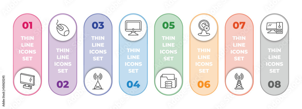 Aufkleber computer infographic element with outline icons and 8 step or option. computer icons such as 3d scre