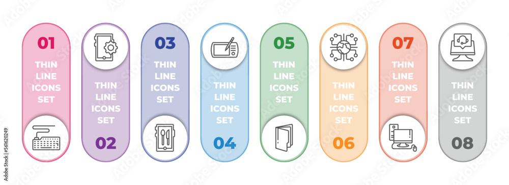 Aufkleber computer infographic element with outline icons and 8 step or option. computer icons such as classro