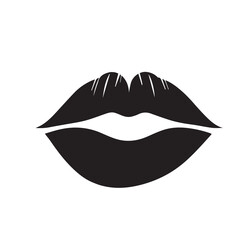 Lips black and white vector icon. Minimal modern beauty logo. Clean isolated female glamor symbol. Simple lipstick, makeup graphic. Sensual woman silhouette. Cosmetic illustration. Taste of love.