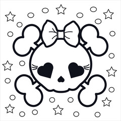 cute Skull  halloween star line october illustration. Cute Skull coloring page for kids 