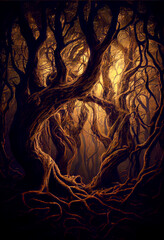 Generative AI abstract render of a gnarled tree