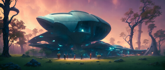 Fototapeta na wymiar Artistic concept painting of a beautiful futuristic temple,Generative AI