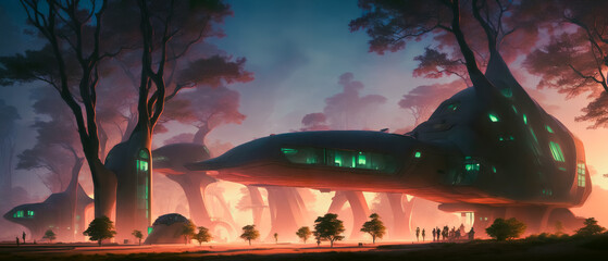Artistic concept painting of a beautiful futuristic temple,Generative AI