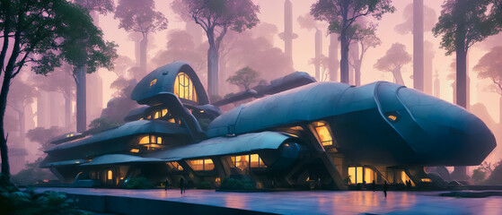 Artistic concept painting of a beautiful futuristic temple,Generative AI