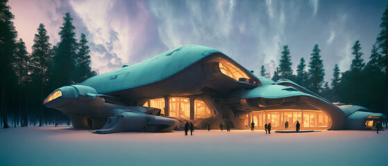 Artistic concept painting of a beautiful futuristic temple,Generative AI