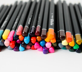 Naklejka premium colorful wooden pencils for coloring close up on white ground