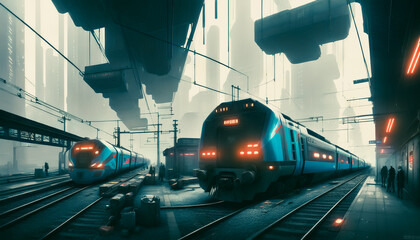 Artistic concept illustration of a futuristic train, Generative AI