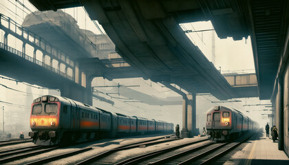 Artistic concept illustration of a futuristic train, Generative AI