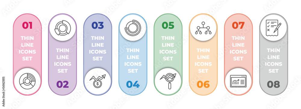 Aufkleber business and finance infographic element with outline icons and 8 step or option. business and finan