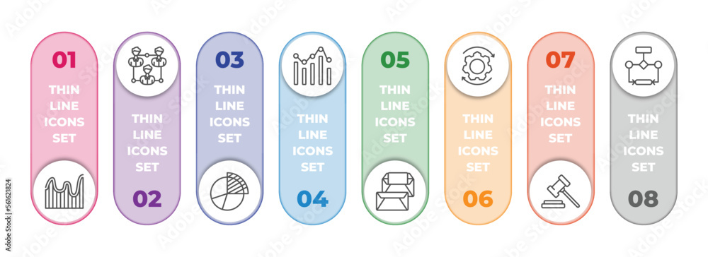 Aufkleber business and analytics infographic element with outline icons and 8 step or option. business and ana