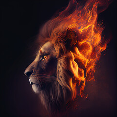Lion with a fiery mane generative ai - obrazy, fototapety, plakaty