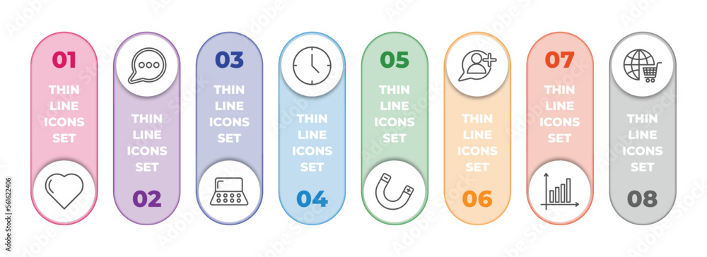 Poster blogger and influencer infographic element with outline icons and 8 step or option. blogger and infl