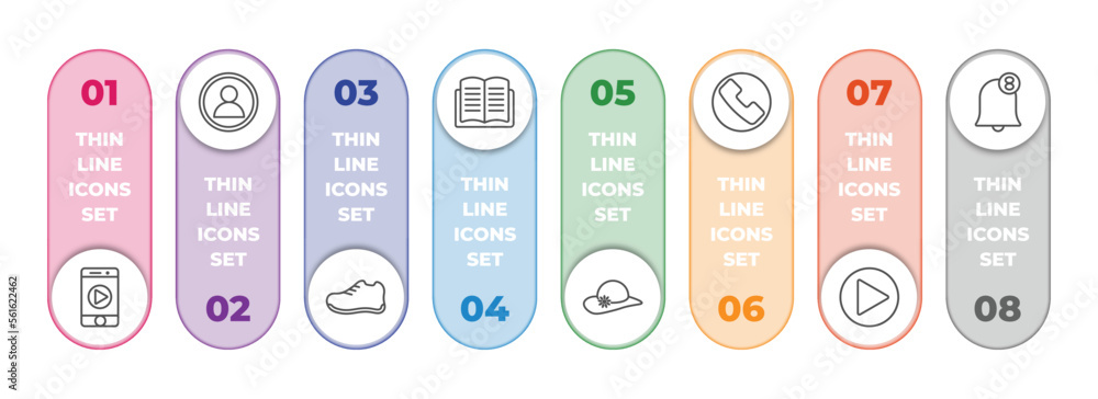 Poster blogger and influencer infographic element with outline icons and 8 step or option. blogger and infl