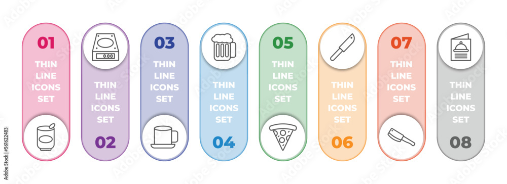 Poster bistro and restaurant infographic element with outline icons and 8 step or option. bistro and restau