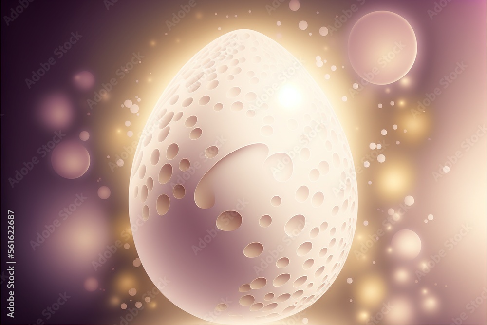 Poster a white egg with bubbles on a purple background with a light effect and a blurry background with bub
