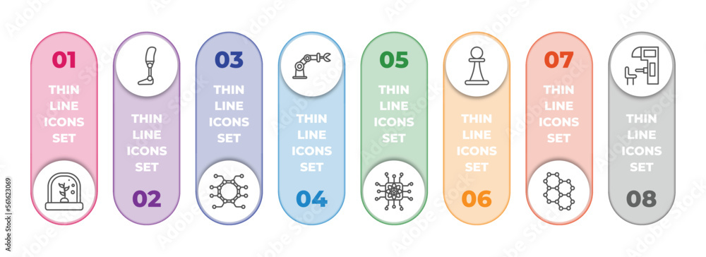 Poster artificial intellegence infographic element with outline icons and 8 step or option. artificial inte