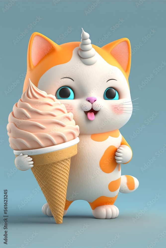 Aufkleber a cat with a cone of ice cream on its head and a cat with a horn on its head, standing in front of a
