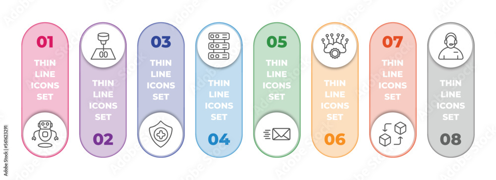 Poster artificial intellegence infographic element with outline icons and 8 step or option. artificial inte
