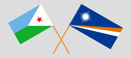 Crossed flags of Djibouti and Marshall Islands. Official colors. Correct proportion