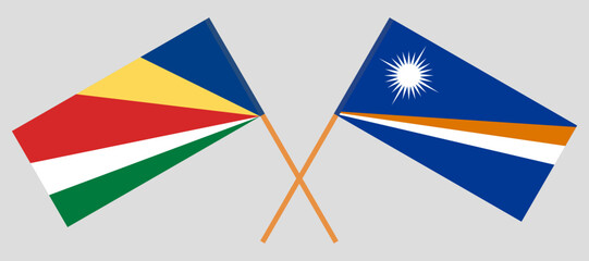 Crossed flags of Seychelles and Marshall Islands. Official colors. Correct proportion