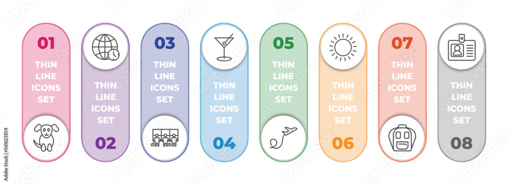 Poster airport terminal infographic element with outline icons and 8 step or option. airport terminal icons