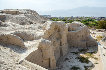 Aerial view from Ziggurat structure in Tepe Sialk archeological site in Kashan, Iran