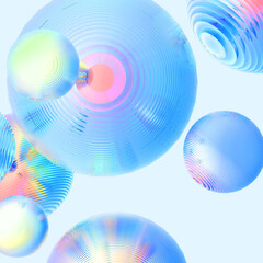 Abstract 3d object  metal balls pastel gradient colors background.