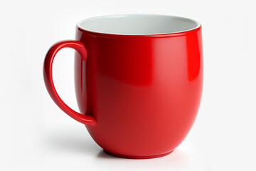 Close up huge red mug. Red cup for tea or soup isolated on white background with clipping path. Red coffee cup mockup.