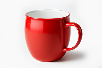 Close up huge red mug. Red cup for tea or soup isolated on white background with clipping path. Red coffee cup mockup.