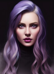 Fototapeta premium Artistic portrait of a beautiful woman with purple hair. Generative AI