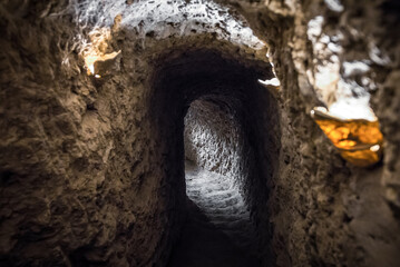 Corridor in ancient underground city Nushabad in Aran va Bidgol County in Iran