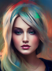 Fototapeta premium Portrait painting of a beautiful woman. Illustration of a beautiful girl. Generative AI