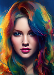 Obraz na płótnie Canvas Artistic portrait of a beautiful woman with colorful hair. Generative AI