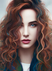 Portrait painting of a beautiful woman. Illustration of a beautiful girl. Generative AI